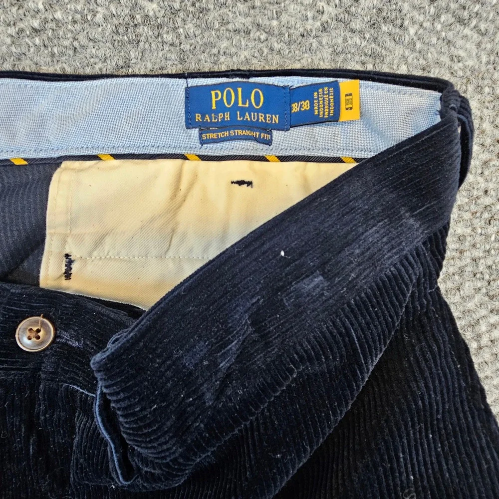 Polo Ralph Lauren Mens Navy Blue Corduroy Stretch Straight Fit Pants 38x25‎